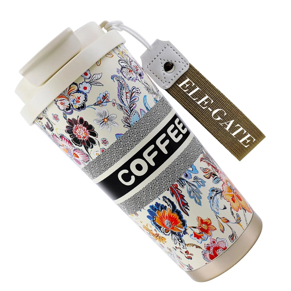 500ml Floral Airtight Vacuum Flask Stainless Steel Small Mouth Drinkware for Travel Hot or Cold Beverages