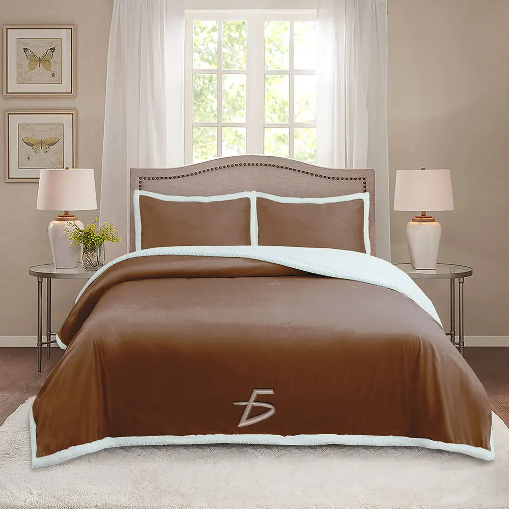 3-Piece Teddy Duvet Cover Set and Pillowcases: Comfort and Style in Your Bedroom - 260*220, Brown