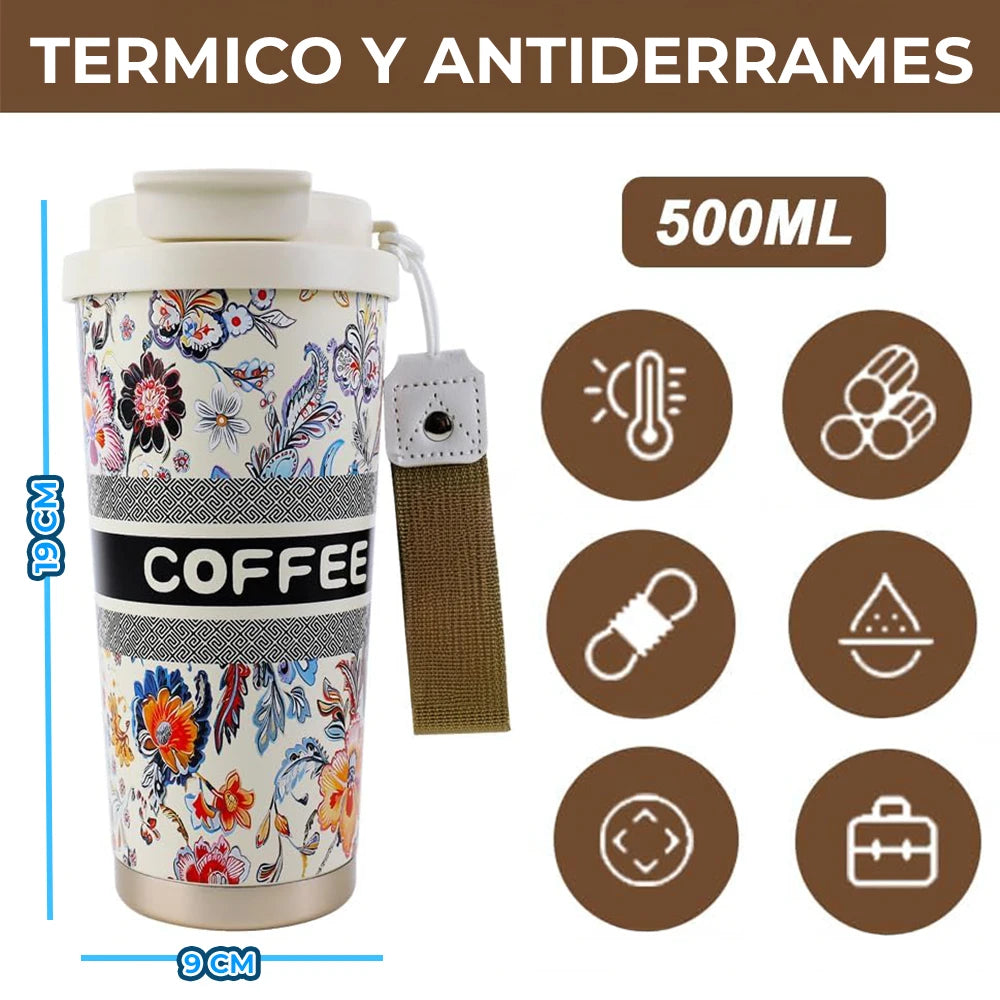 500ml Floral Airtight Vacuum Flask Stainless Steel Small Mouth Drinkware for Travel Hot or Cold Beverages