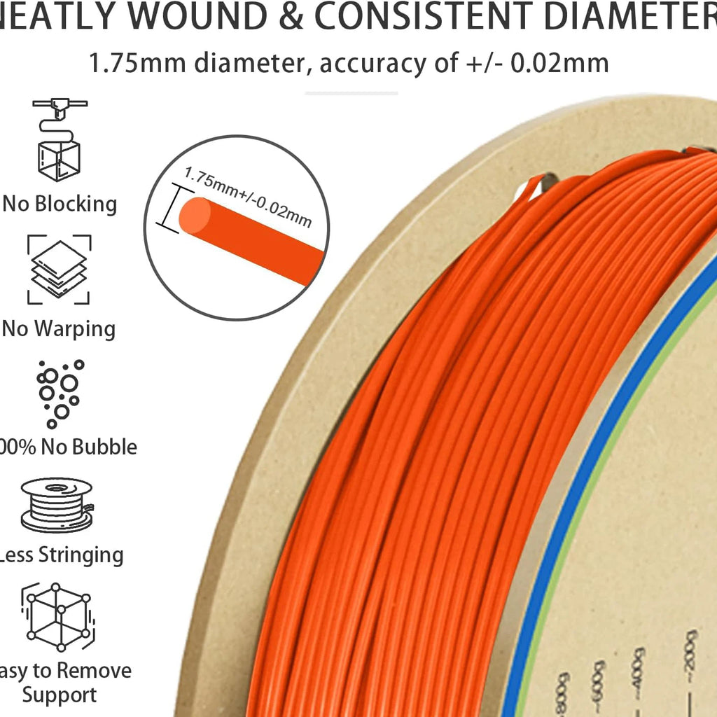 PLA+2.0 3D Printer Filament, Upgrade PLA+ Filament 1.75mm, Tougher and Stronger, Neatly Wound PLA Plus Filament,1KG Spool,Orange