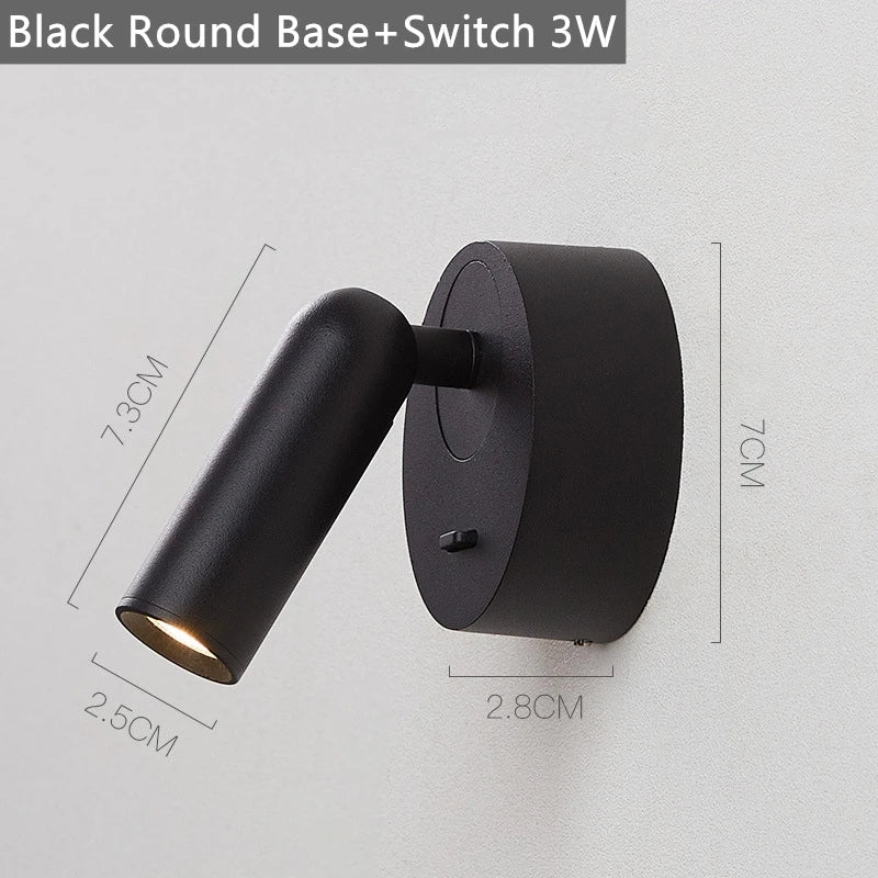 Modern LED Reading Wall Lamp With Switch Indoor 350º Rotation 3W Bedside Sconce Bedroom Book Study Home Decor Wall Mounted Light