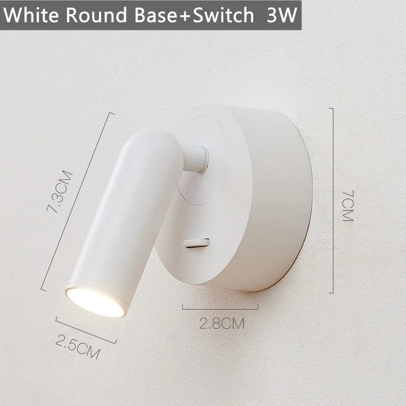 Modern LED Reading Wall Lamp With Switch Indoor 350º Rotation 3W Bedside Sconce Bedroom Book Study Home Decor Wall Mounted Light