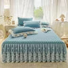 Korean Style Embroidered Summer Lace Jacquard Bed Skirt Ruffled Wedding 300tc Thread Count for Home Hotel Use Sleep Aid