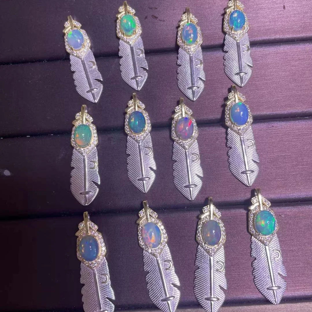 Crystals Healing Stones Natural Opal Sterling Silver Designer Charm Pendant Necklace