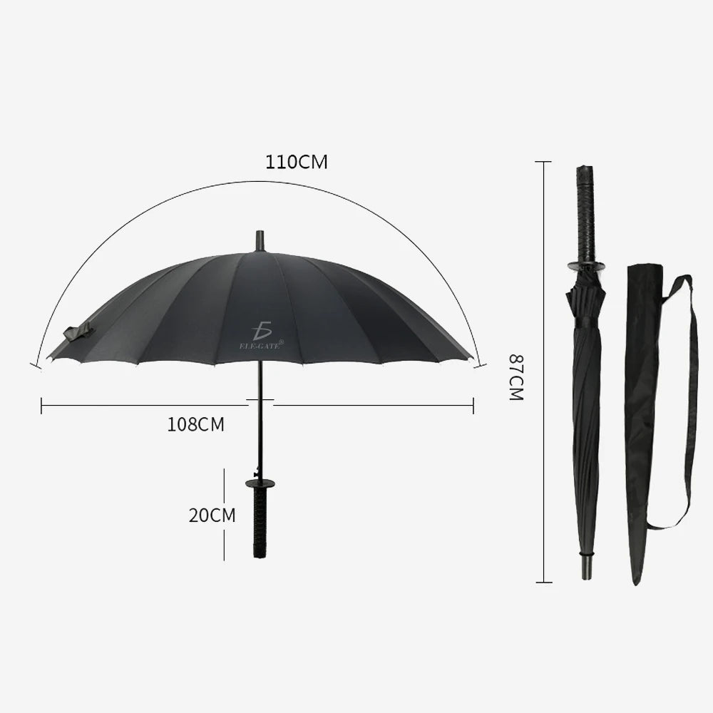 ELEGATE Japandi Design Golf Umbrella 8-Rib Semi-Automatic Black Oxford Coating Rain Protection Straight Folding Umbrella for Adu