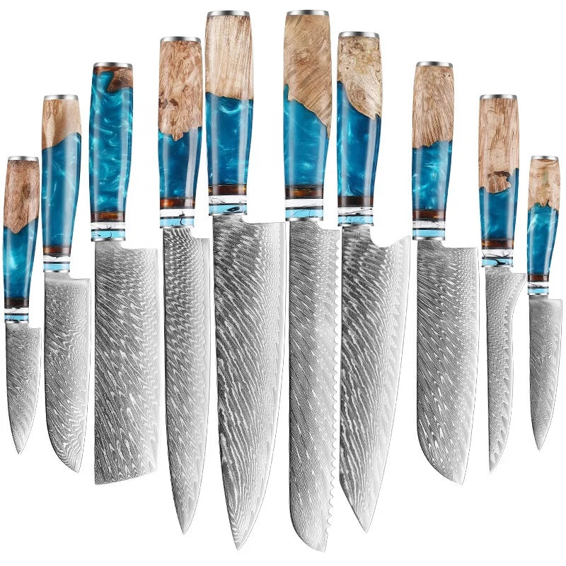 Professional Kitchen Knives Chef Japanese 67 Layers Damascus Knife Set with Resin Handle