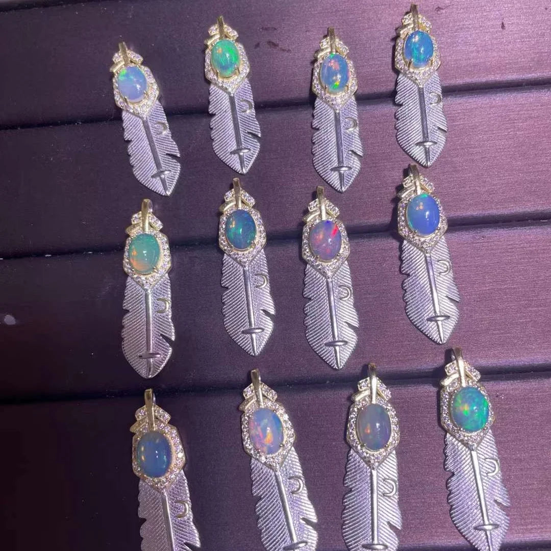Crystals Healing Stones Natural Opal Sterling Silver Designer Charm Pendant Necklace