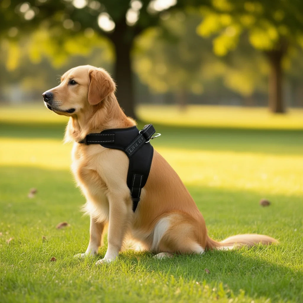 Reinforced Nylon Dog Harness for Large Breeds - Size L, Adjustable Buckle Closure, Solid Black, Durable Pet Gear by ELEGATE, Mad