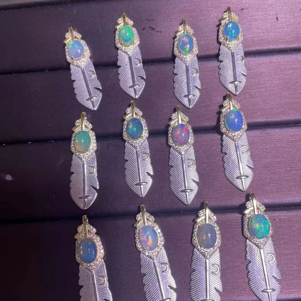 Crystals Healing Stones Natural Opal Sterling Silver Designer Charm Pendant Necklace