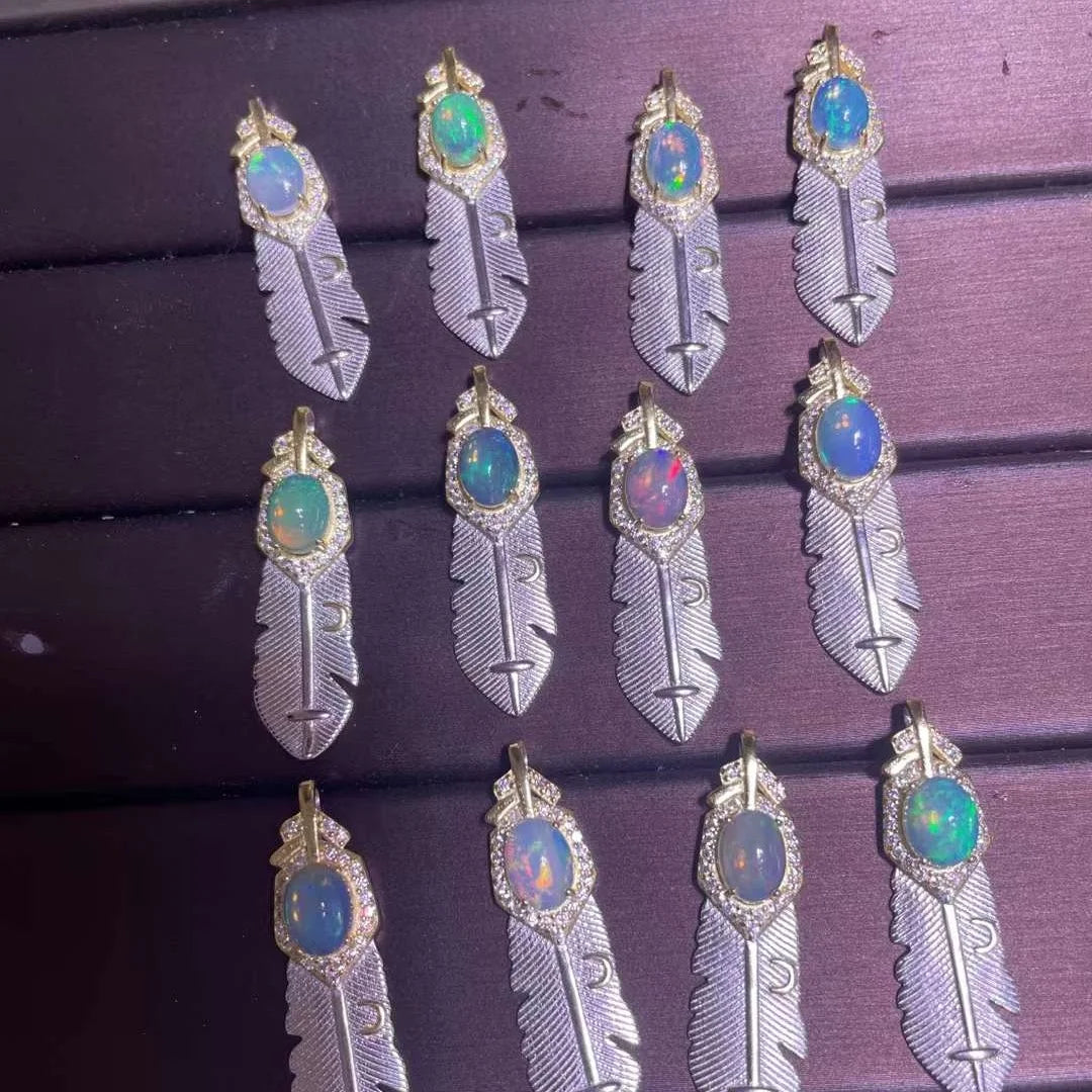 Crystals Healing Stones Natural Opal Sterling Silver Designer Charm Pendant Necklace