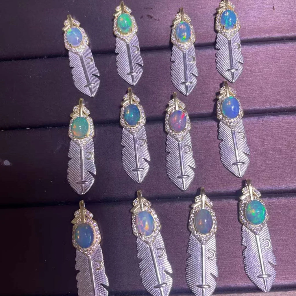 Crystals Healing Stones Natural Opal Sterling Silver Designer Charm Pendant Necklace