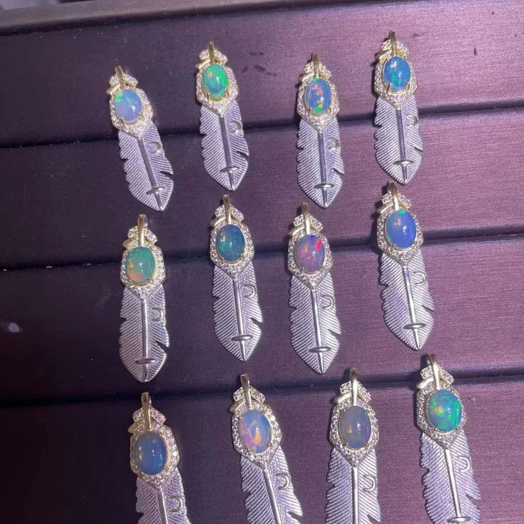Crystals Healing Stones Natural Opal Sterling Silver Designer Charm Pendant Necklace