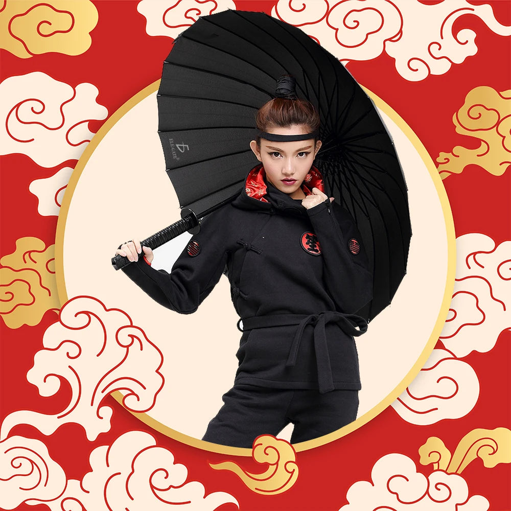 ELEGATE Japandi Design Golf Umbrella 8-Rib Semi-Automatic Black Oxford Coating Rain Protection Straight Folding Umbrella for Adu