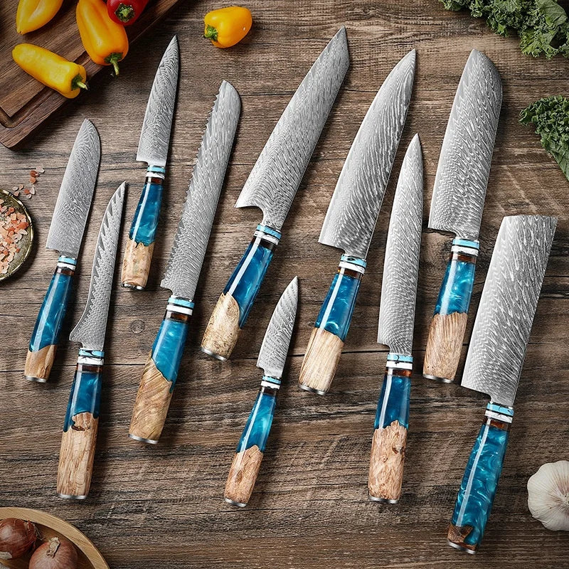 Professional Kitchen Knives Chef Japanese 67 Layers Damascus Knife Set with Resin Handle