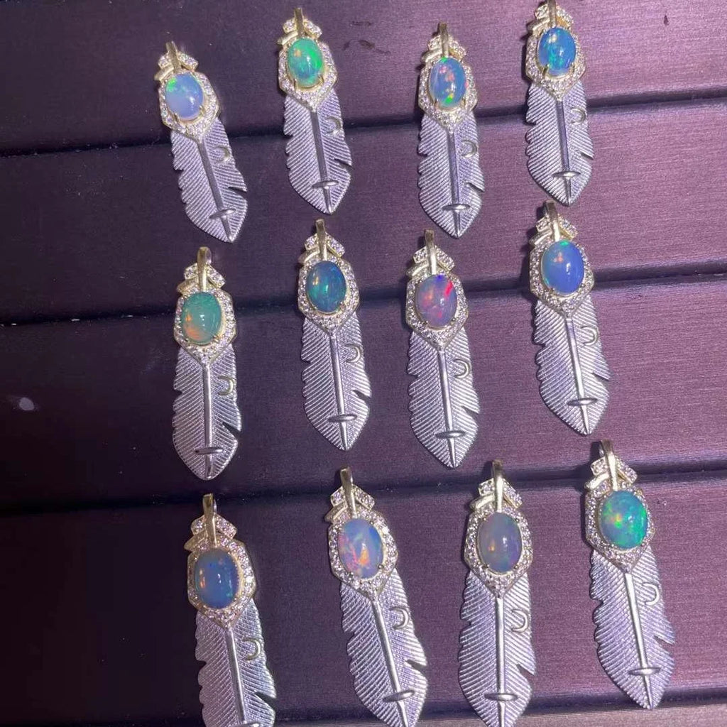 Crystals Healing Stones Natural Opal Sterling Silver Designer Charm Pendant Necklace