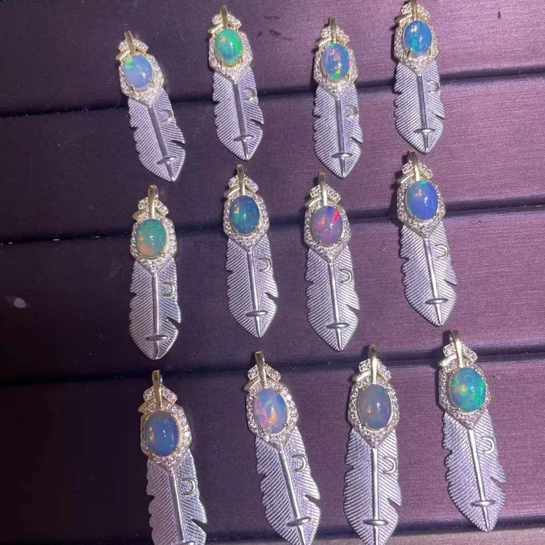 Crystals Healing Stones Natural Opal Sterling Silver Designer Charm Pendant Necklace