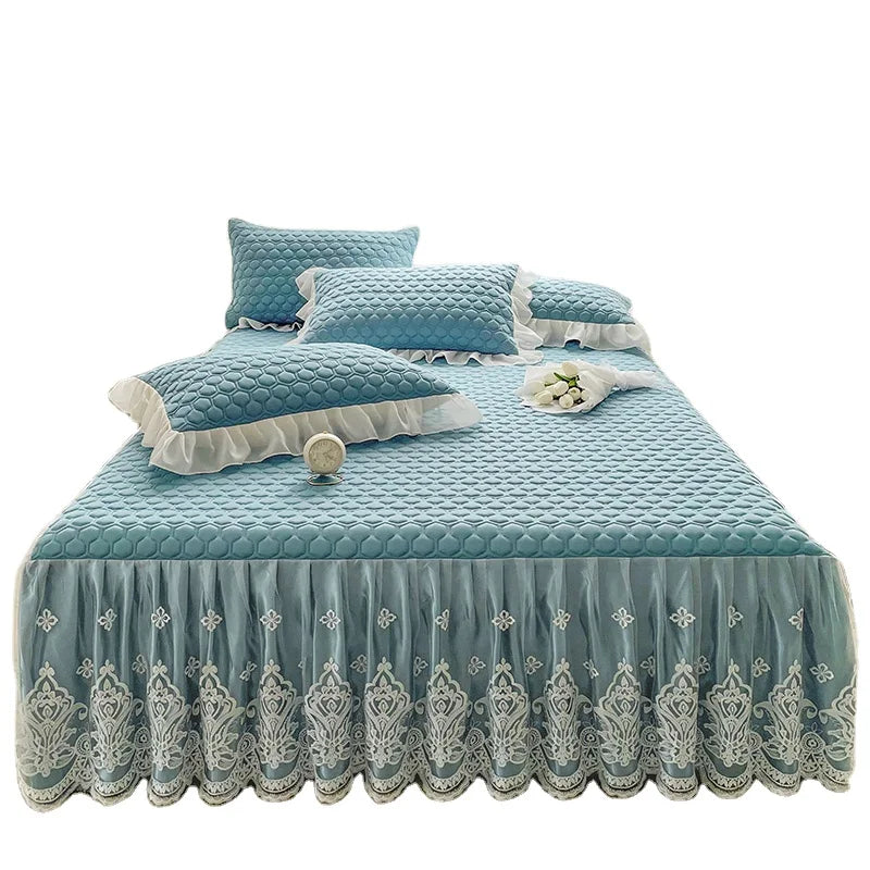 Korean Style Embroidered Summer Lace Jacquard Bed Skirt Ruffled Wedding 300tc Thread Count for Home Hotel Use Sleep Aid