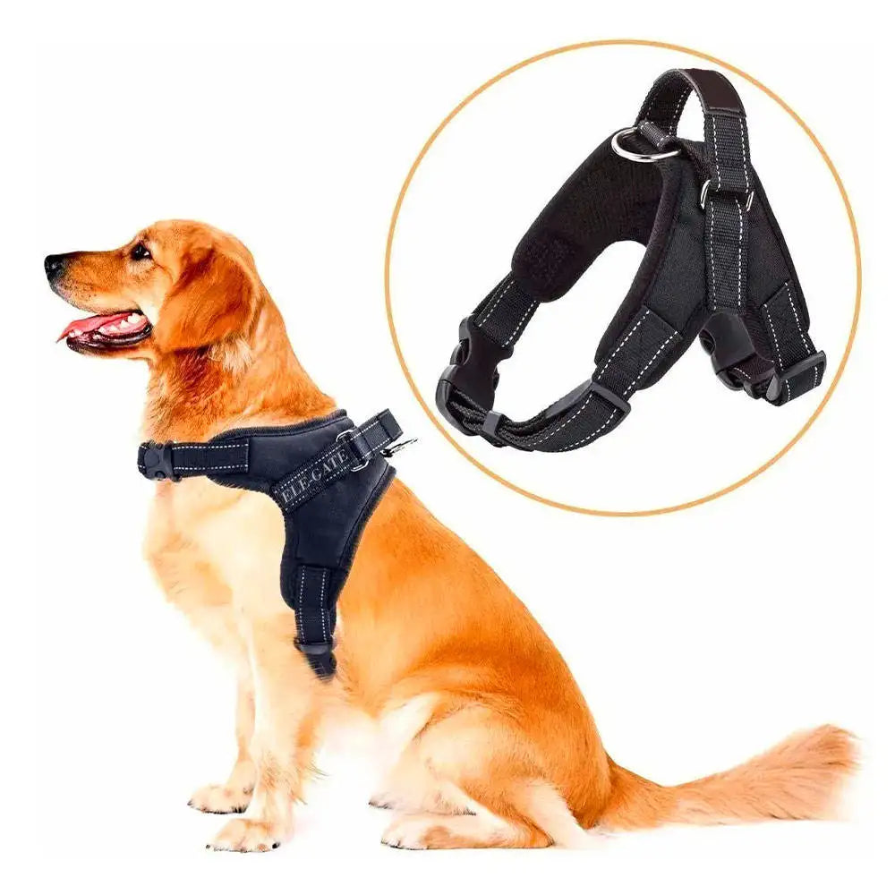 Reinforced Nylon Dog Harness for Large Breeds - Size L, Adjustable Buckle Closure, Solid Black, Durable Pet Gear by ELEGATE, Mad