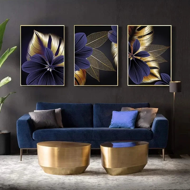 Nordic Living Room Decor Painting Picture Black Golden Plant Leaf Canvas Poster Print Modern Abstract Wall Art Decor Painting
