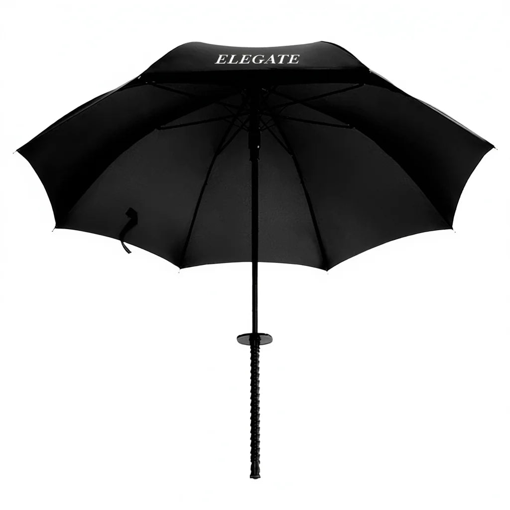ELEGATE Japandi Design Golf Umbrella 8-Rib Semi-Automatic Black Oxford Coating Rain Protection Straight Folding Umbrella for Adu