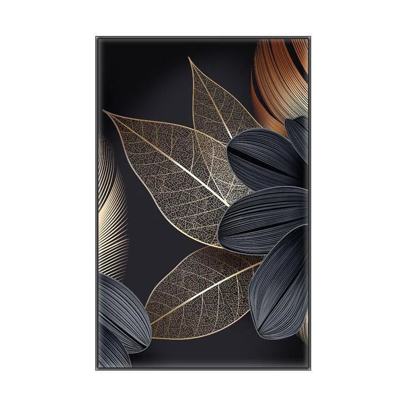 Nordic Living Room Decor Painting Picture Black Golden Plant Leaf Canvas Poster Print Modern Abstract Wall Art Decor Painting