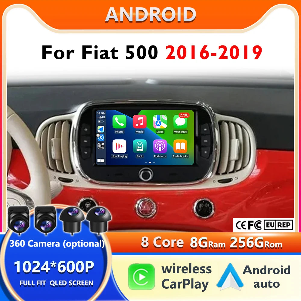 Android15 For Fiat 500 2016 - 2019 Car Radio Multimedia Player Video Navigation Carplay Stereo GPS WIFI DSP Carplay Android Auto