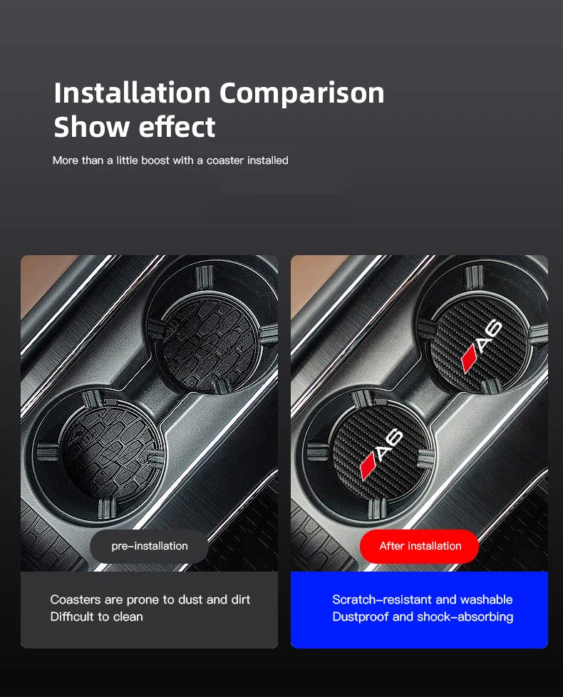 2Pcs Car Leather Coaster Mat Anti-slip Water Cup Pad For Audi A1 A3 A4 A5 A6 A7 A8 Q2 Q3 Q5 Q7 Q8 B6 B8 B9 C5 C7 TT S1 S7 S3 RS6
