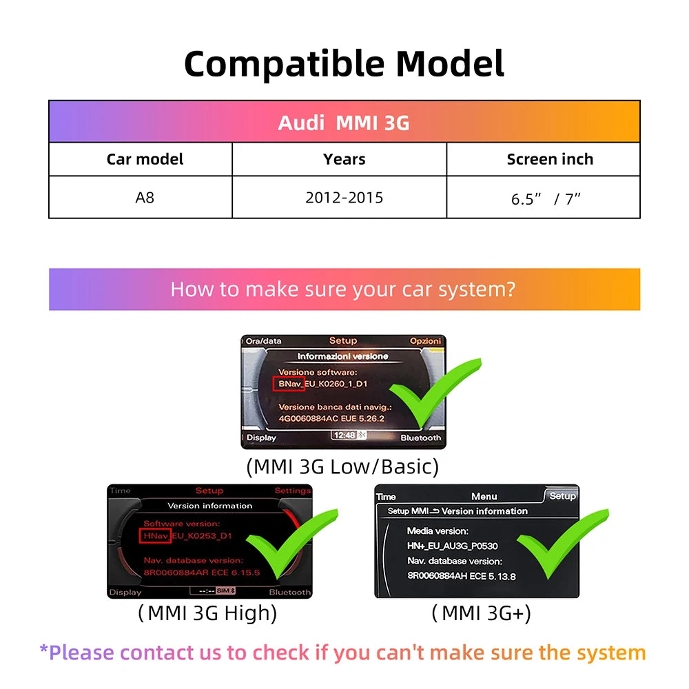 Wireless CarPlay Android auto for Audi A8 2010-2017 6.5"/7" Screen MMI 3G with CarPlay & Android Auto Retrofit Kit