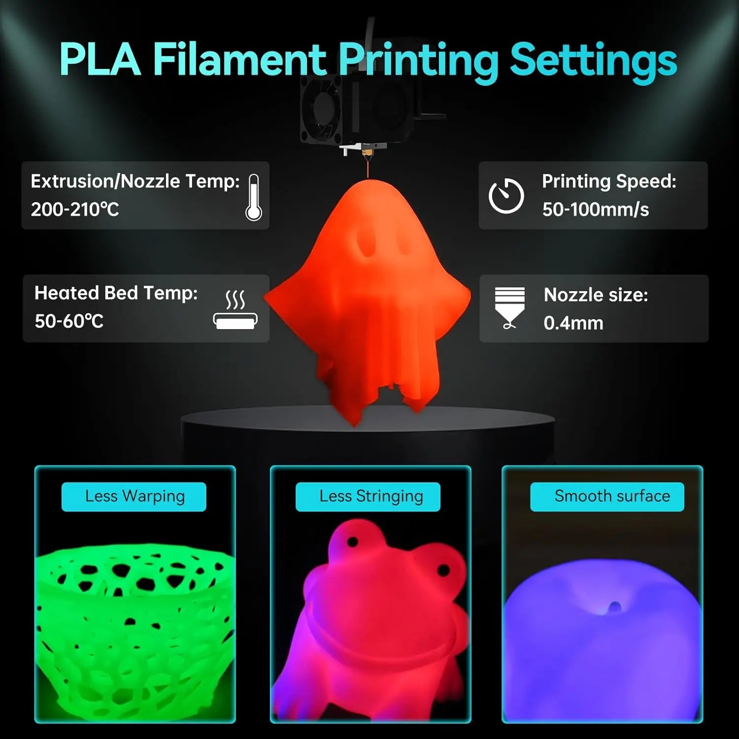 Glow in Dark PLA ,  Luminous PLA 3D Printer Filament 1.75mm, Dimensional Accuracy +/- 0.02mm. (Glowing Blue/Green/Red/Yellow)