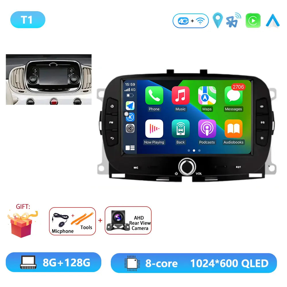 Android15 For Fiat 500 2016 - 2019 Car Radio Multimedia Player Video Navigation Carplay Stereo GPS WIFI DSP Carplay Android Auto