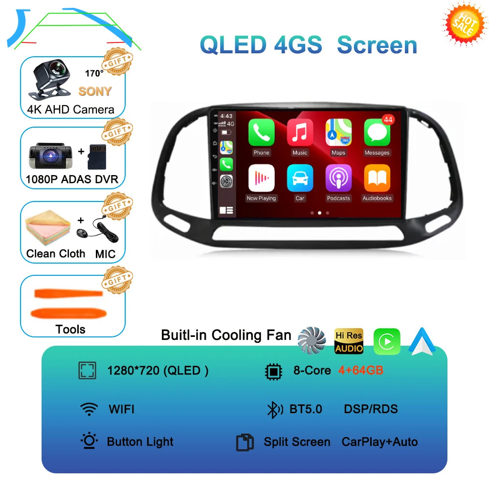 Android 16 For Fiat Doblo 2015 2016 2017 2018 2019 2020 GPS Car Radio Multimedia Video Player Stereo Navigation Wifi 360 Camera