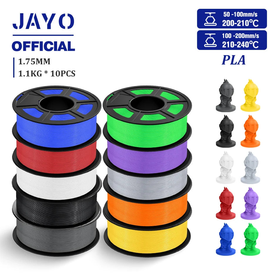 JAYO 3D Filament 1.75mm PLA / PLA Plus / PLA Meta/ Silk PLA+/PLA Matte 3D Prnter Filament 1.1KG For FDM Multicolor Set 10Rolls