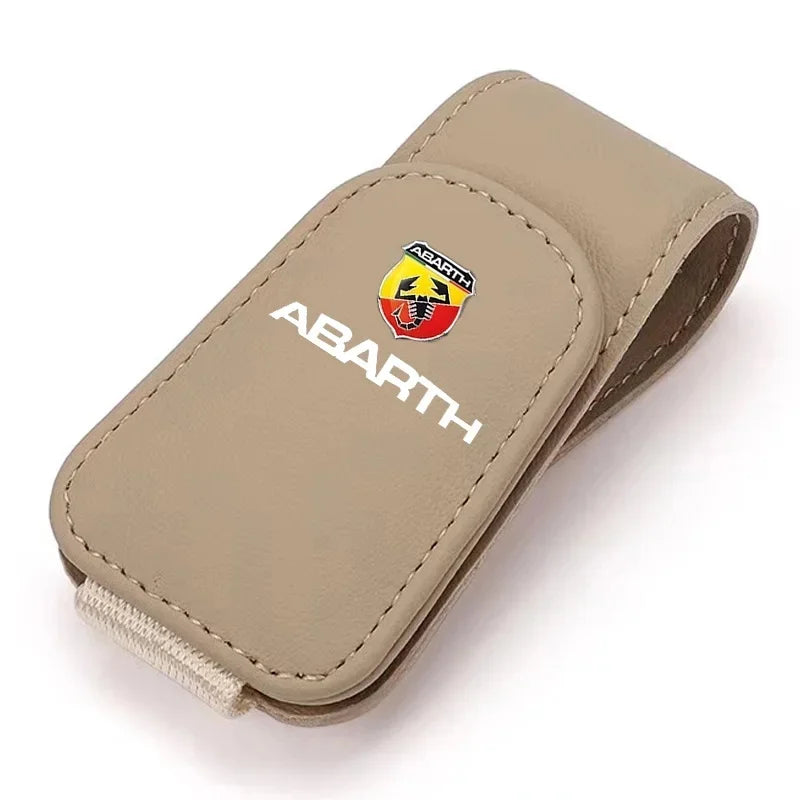 Leather Car Sun Visor Sunglasses Holder for Fiat 500e Tipo 500 500x Abarth Auto Eyeglass Clip Mount, Fiat Car Interior Accessory