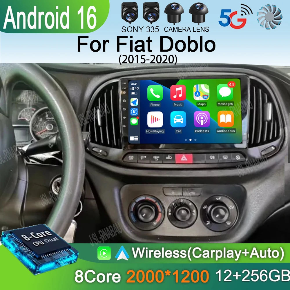 Android 16 For Fiat Doblo 2015 2016 2017 2018 2019 2020 GPS Car Radio Multimedia Video Player Stereo Navigation Wifi 360 Camera