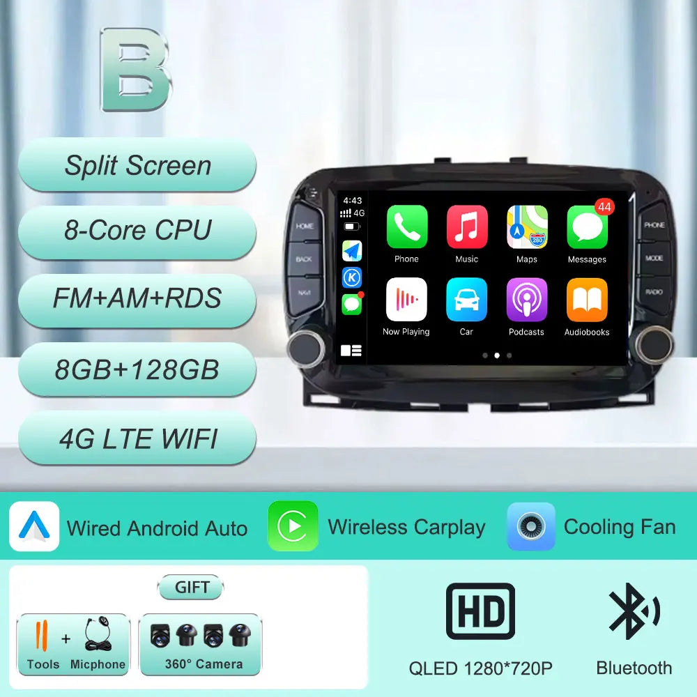 Android 16 Car Radio For Fiat 500 2016-2019 7inch Touch Screen Multimedia Player GPS Navi BT WiFi FM Radio Mirror Link Head Unit