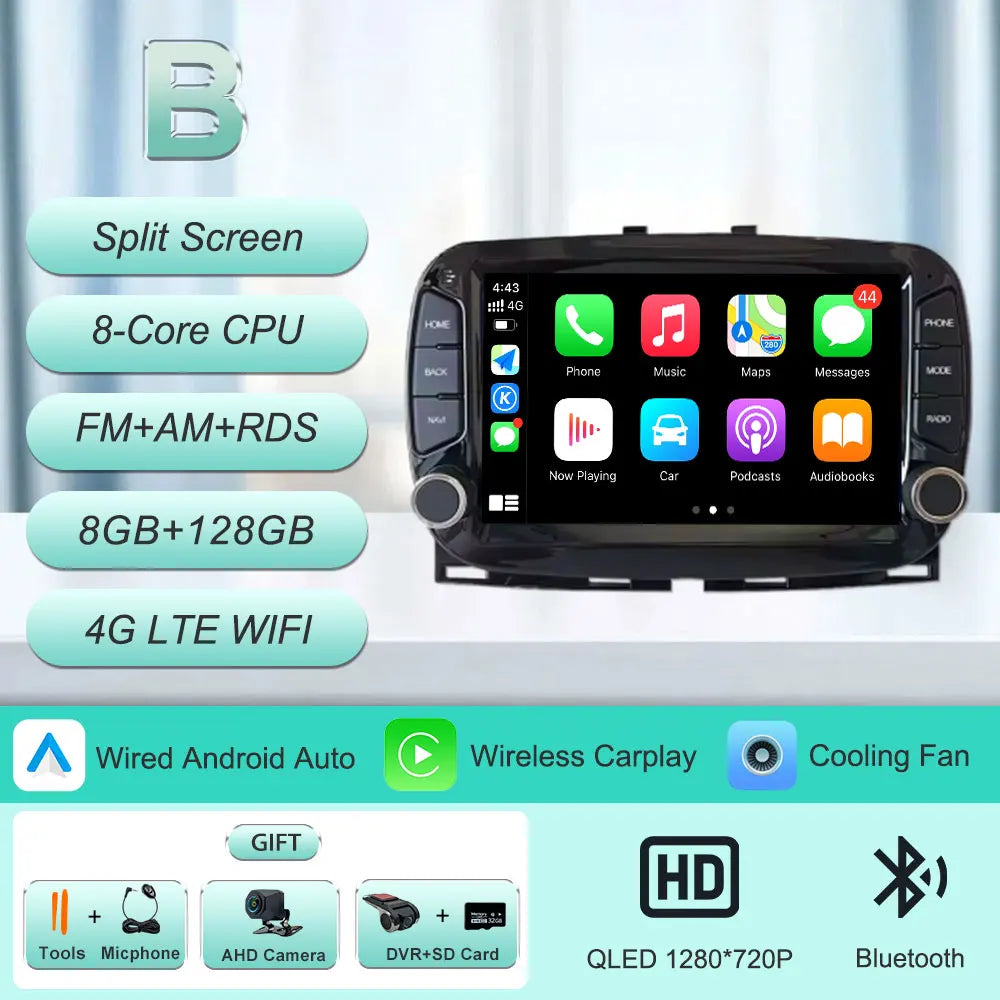 Android 16 Car Radio For Fiat 500 2016-2019 7inch Touch Screen Multimedia Player GPS Navi BT WiFi FM Radio Mirror Link Head Unit