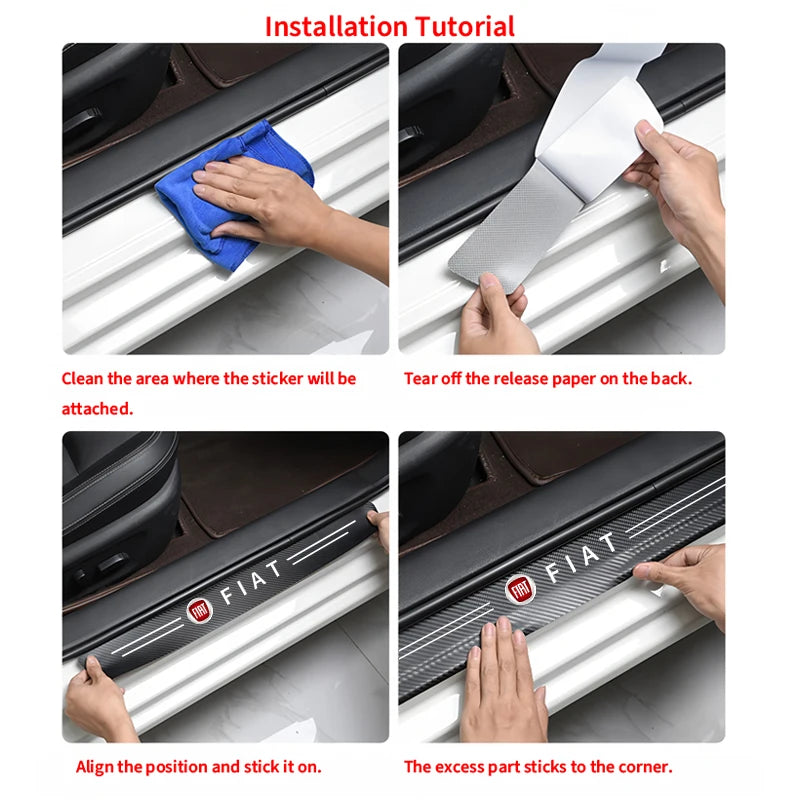New Carbon Fiber Car Door Threshold Protector Stickers Waterproof For FIAT 500 Grande Stilo Freemont Punto Astra Bravo Ducato