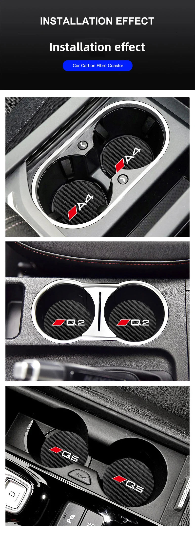 2Pcs Car Leather Coaster Mat Anti-slip Water Cup Pad For Audi A1 A3 A4 A5 A6 A7 A8 Q2 Q3 Q5 Q7 Q8 B6 B8 B9 C5 C7 TT S1 S7 S3 RS6