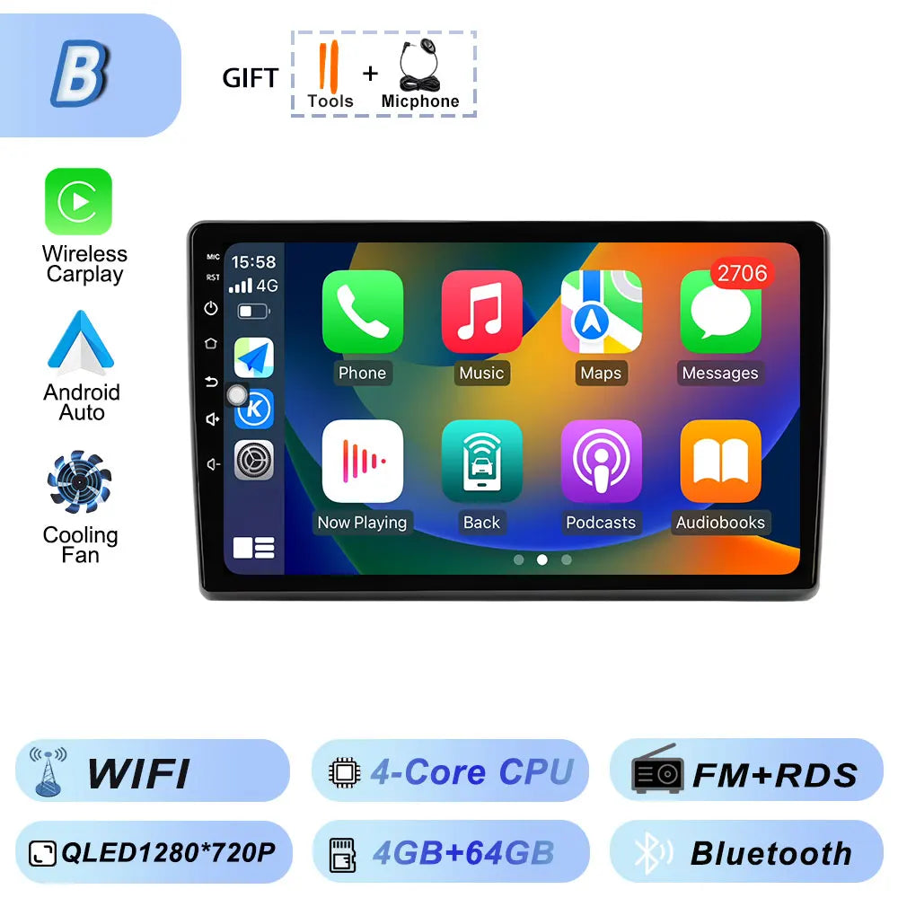 Video Player Carplay Car Radio for Fiat Ducato 2007 2008 2009 2010 2011 2012 - 2015 Android 15 Stereo Multimedia BT Auto Android