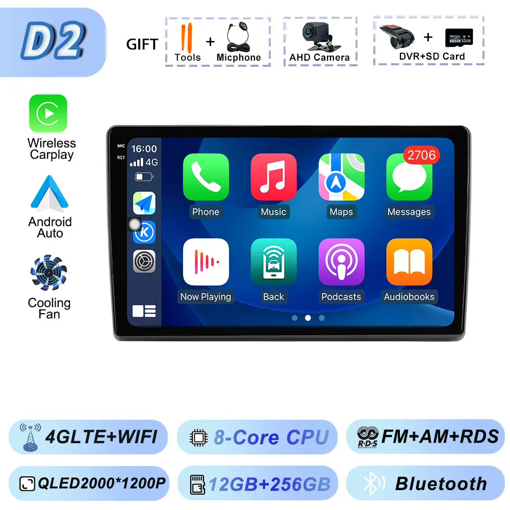 Video Player Carplay Car Radio for Fiat Ducato 2007 2008 2009 2010 2011 2012 - 2015 Android 15 Stereo Multimedia BT Auto Android