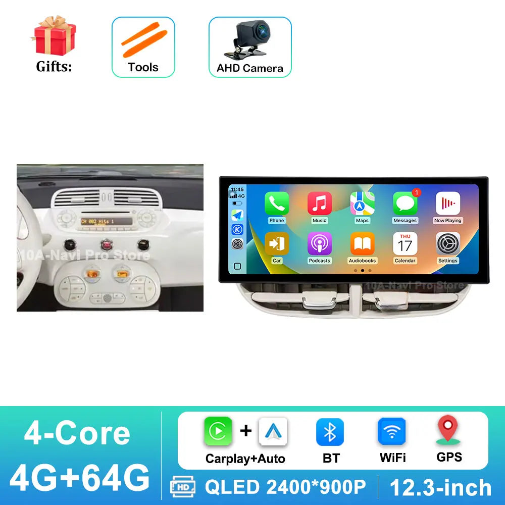 12.3 '' Android 16 for Fiat 500 2007 - 2015 Car Radio Video Multimedia Player BT 4G GPS Navi Wireless Carplay WiFi Touch Screen