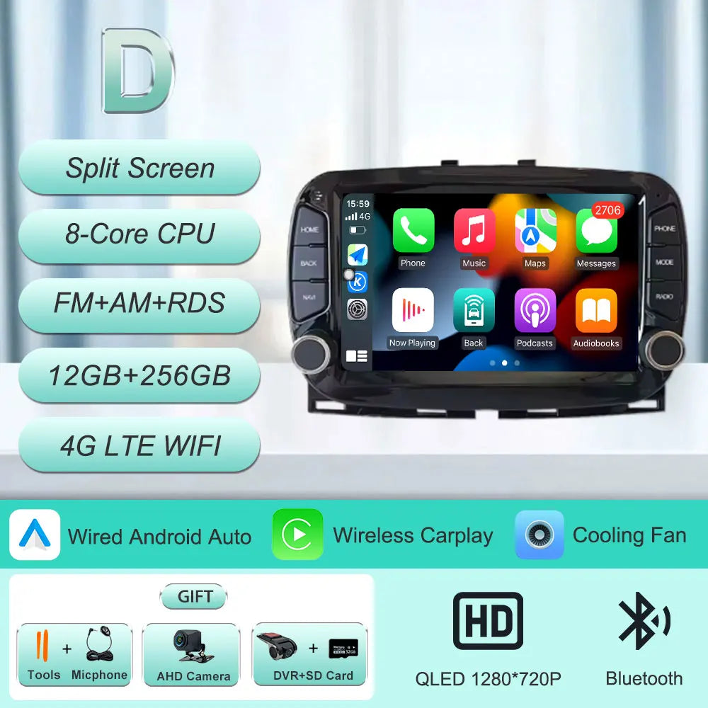 Android 16 Car Radio For Fiat 500 2016-2019 7inch Touch Screen Multimedia Player GPS Navi BT WiFi FM Radio Mirror Link Head Unit