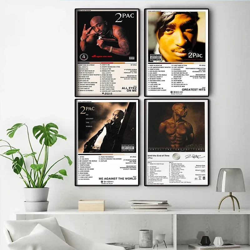 Black and White Pop Hip Hop Rapper 2PAC Posters Tupac Music Album Cover Aesthetic for Room Canvas Painting Art Wall Home Decor