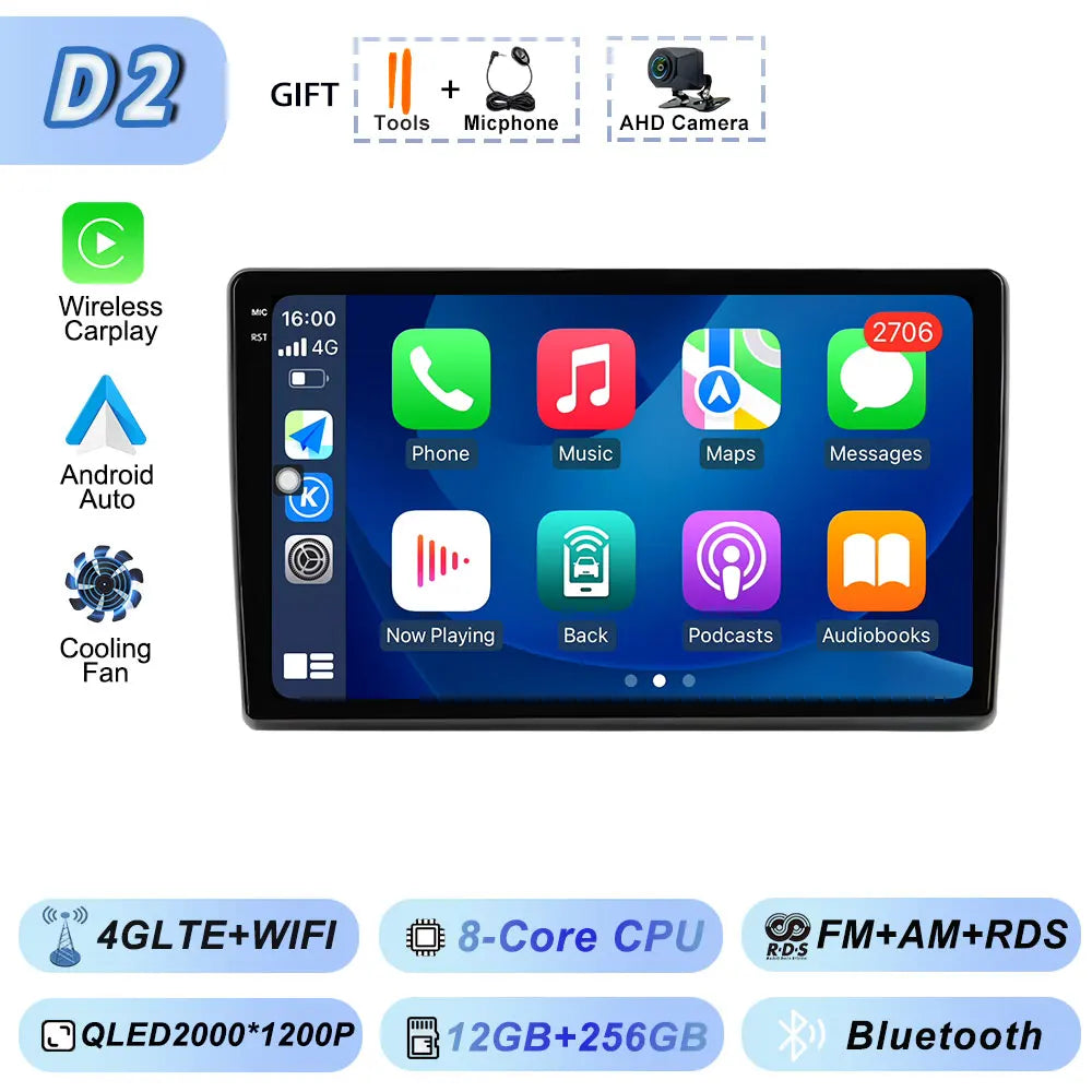 Video Player Carplay Car Radio for Fiat Ducato 2007 2008 2009 2010 2011 2012 - 2015 Android 15 Stereo Multimedia BT Auto Android