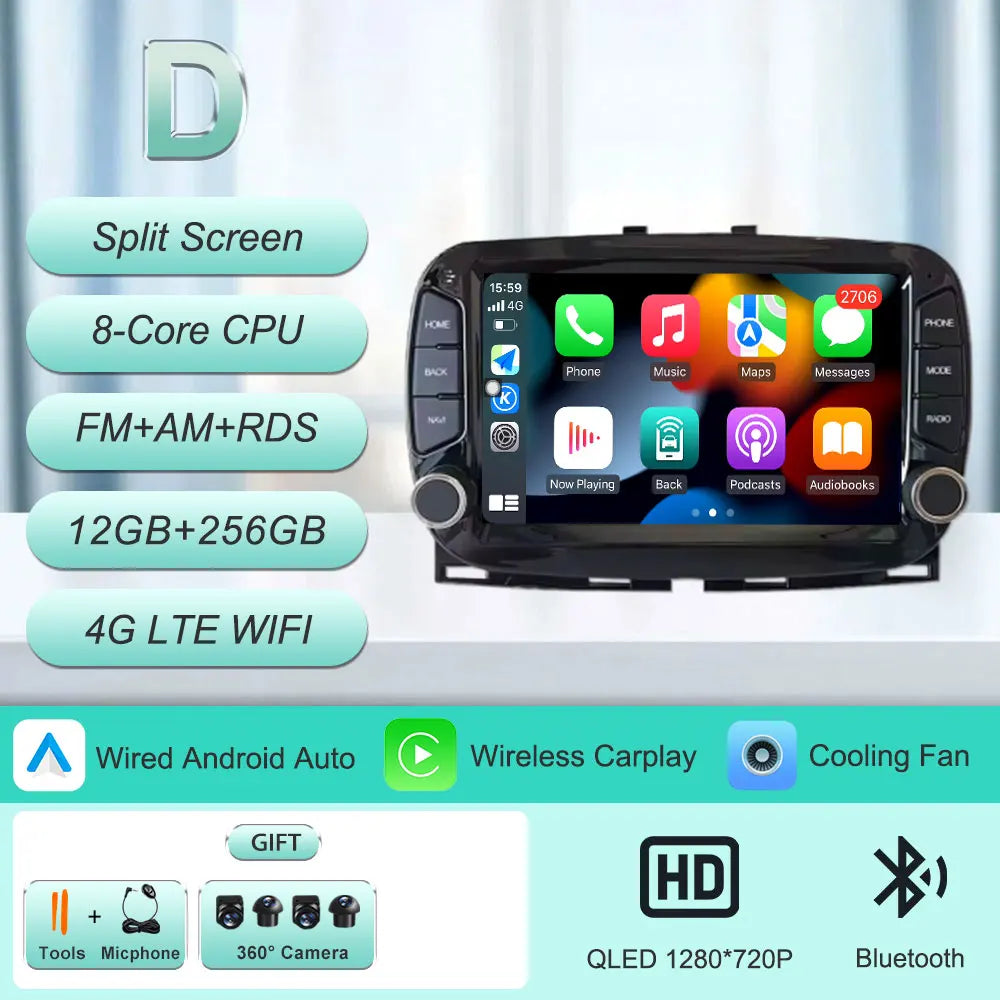 Android 16 Car Radio For Fiat 500 2016-2019 7inch Touch Screen Multimedia Player GPS Navi BT WiFi FM Radio Mirror Link Head Unit