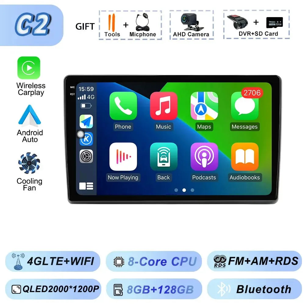 Video Player Carplay Car Radio for Fiat Ducato 2007 2008 2009 2010 2011 2012 - 2015 Android 15 Stereo Multimedia BT Auto Android