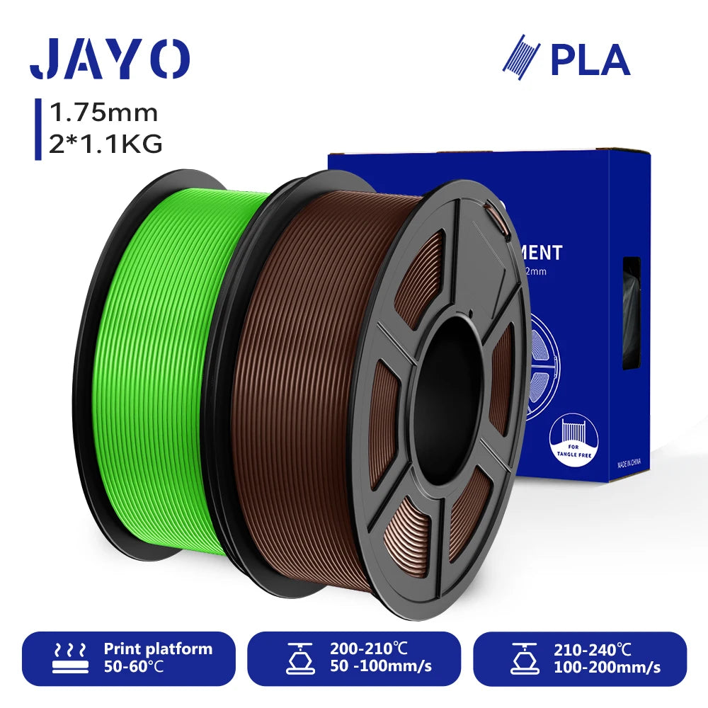 JAYO 2 Rolls 3D PLA / AntiString PLA / High Speed PLA Filament PLA Filament 1.75mm Neatly Wound 3D Printing Filament for 3D