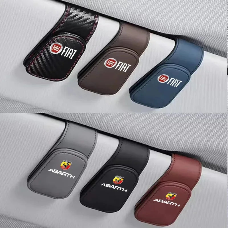 Leather Car Sun Visor Sunglasses Holder for Fiat 500e Tipo 500 500x Abarth Auto Eyeglass Clip Mount, Fiat Car Interior Accessory