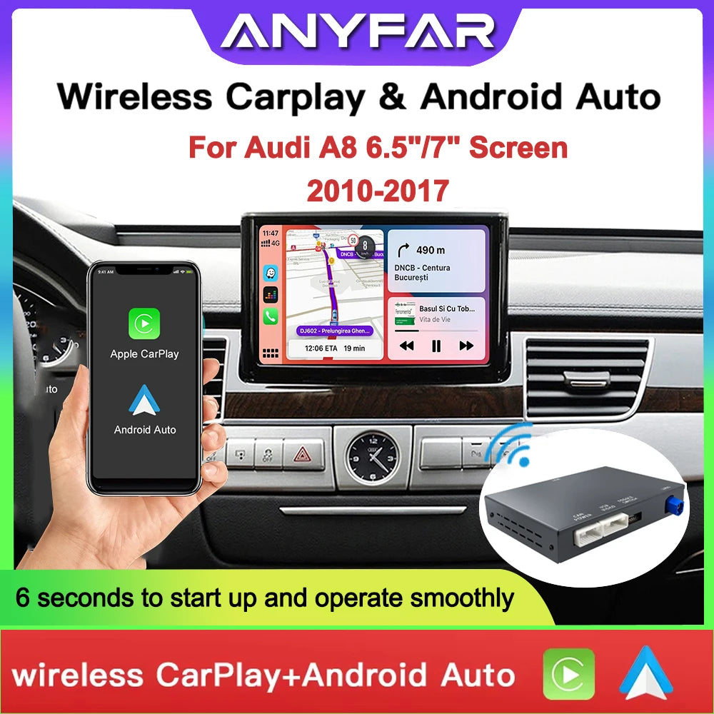 Wireless CarPlay Android auto for Audi A8 2010-2017 6.5"/7" Screen MMI 3G with CarPlay & Android Auto Retrofit Kit