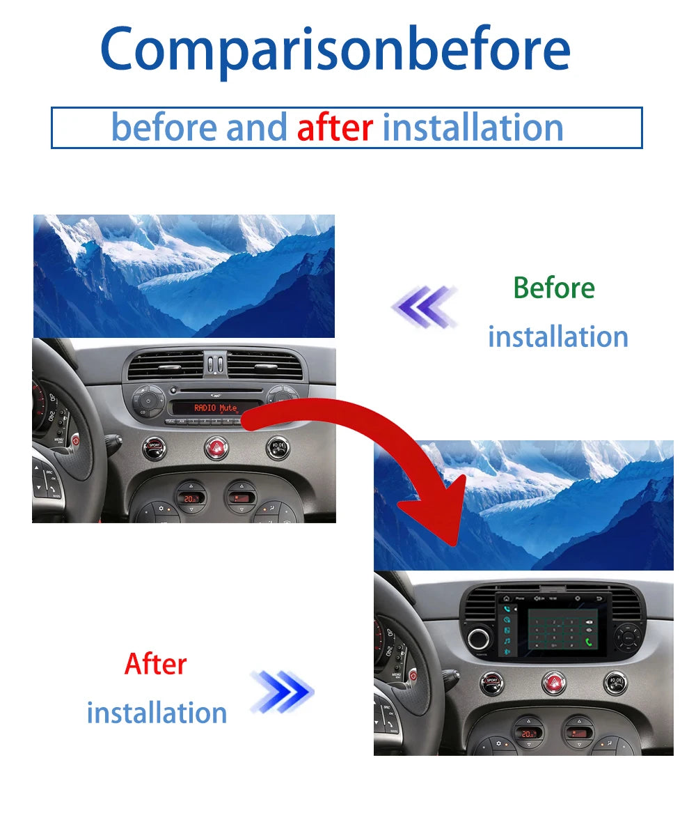 For FIAT 500 Abarth(2007-2015)2026 New Linux System Wireless CarPlay Auto  Bluetooth Musci Video Multimedia Players Cameras